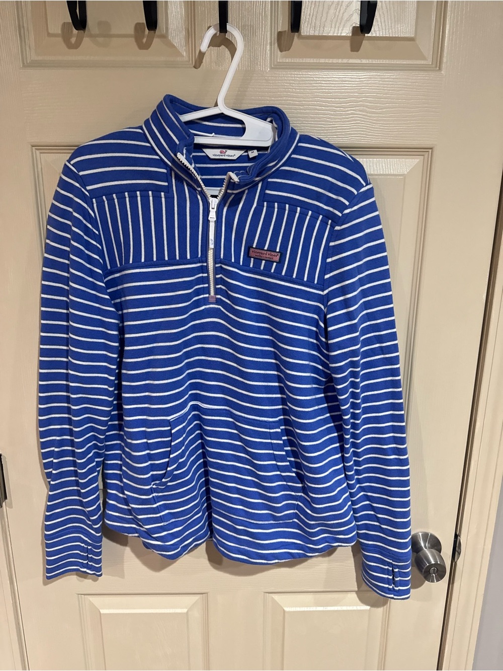 Vineyard Vines Shep Shirt Blue and White Striped Quarter-Zip Pullover